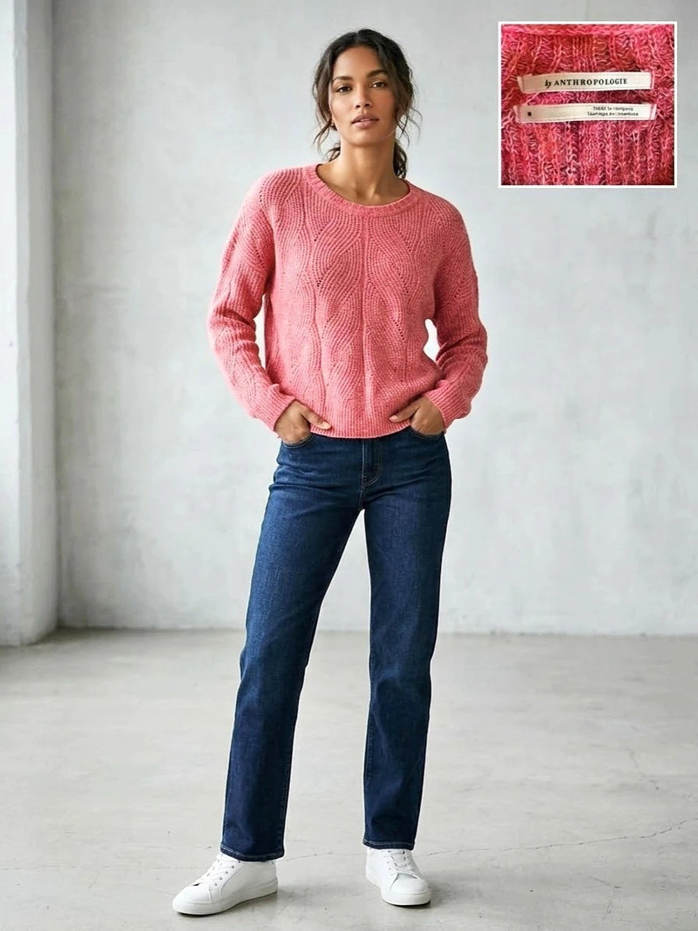 Anthropologie Crew Neck Knit Sweater in Pink Like New